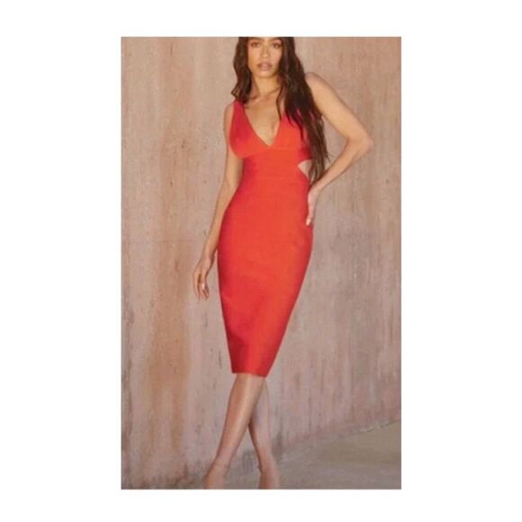 Herve Leger Forever 21 Coral Cutout Bandage Midi Dress, NWT, XL - Picture 3 of 9